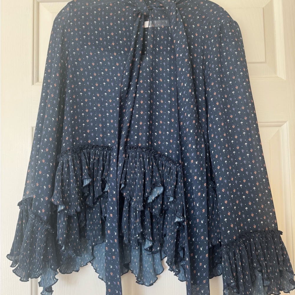 Navy Blue Ruffled Blouse